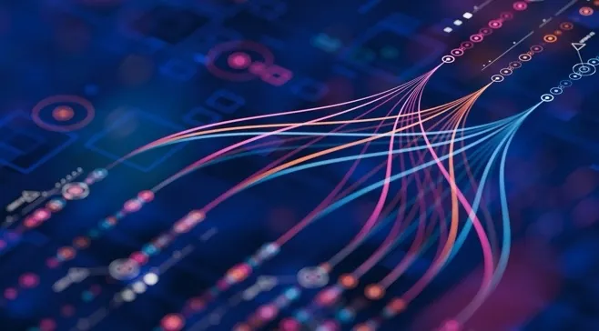 Abstract visual of data and AI systems